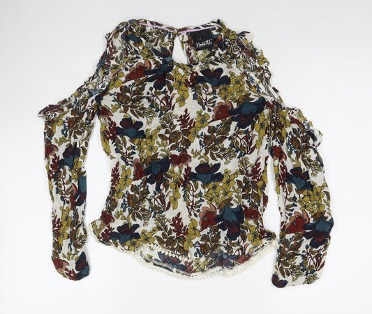 Nanette Womens Multicoloured Floral Viscose Basic Blouse Size XS Round Neck - Cold Shoulder