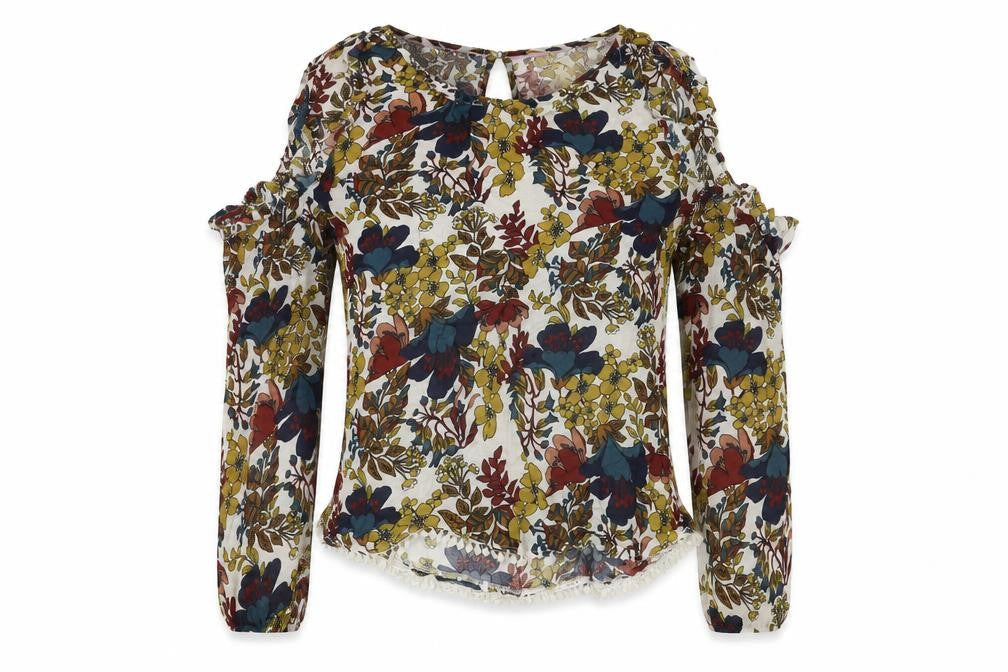 Nanette Womens Multicoloured Floral Viscose Basic Blouse Size XS Round Neck - Cold Shoulder