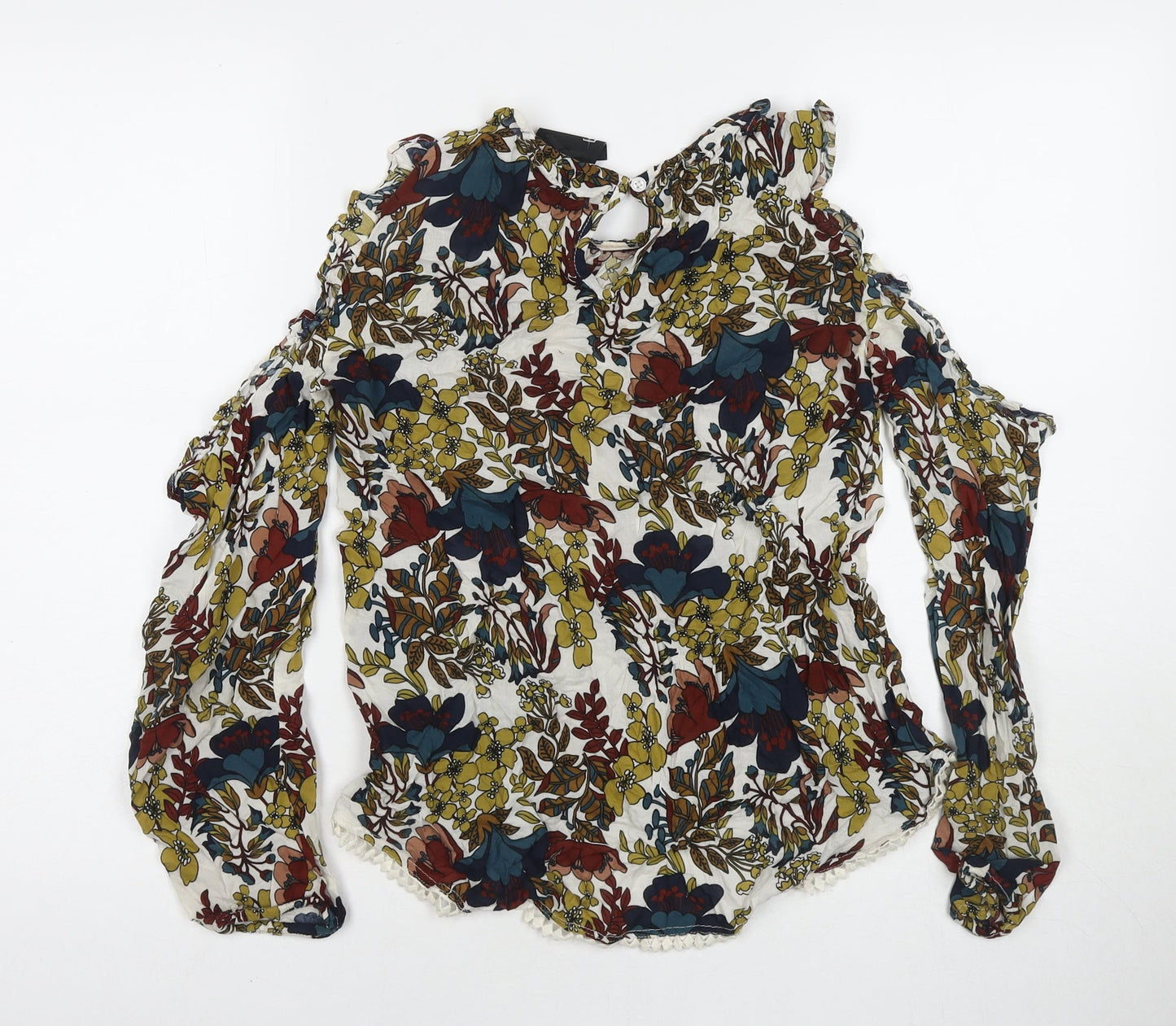 Nanette Womens Multicoloured Floral Viscose Basic Blouse Size XS Round Neck - Cold Shoulder