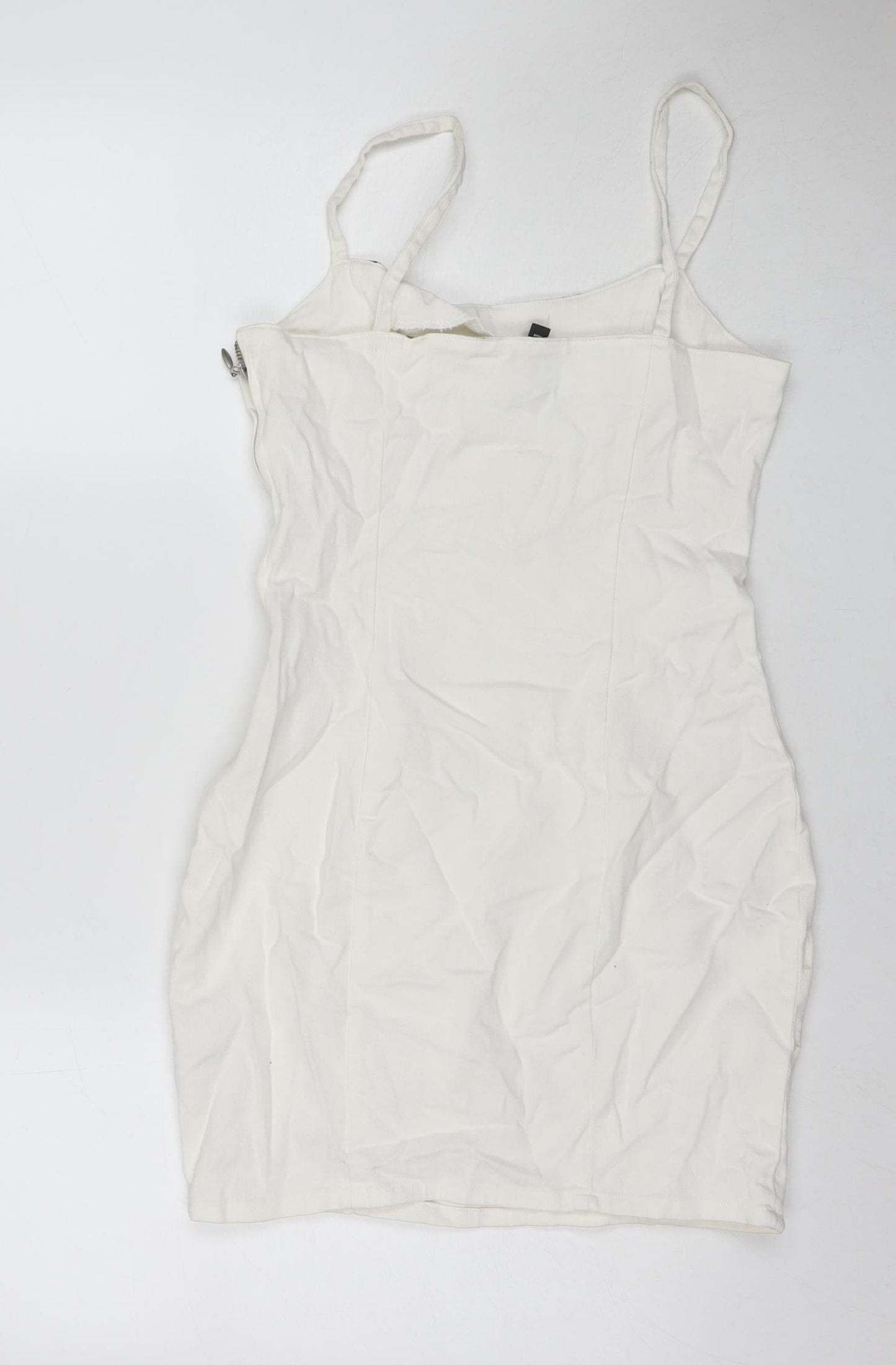 Divided by H&M Womens White Cotton Tank Dress Size 8 Round Neck Zip