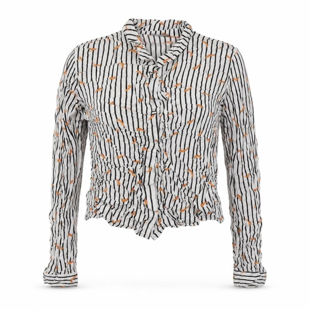 b.young Womens White Striped Viscose Basic Button-Up Size 14 Collared