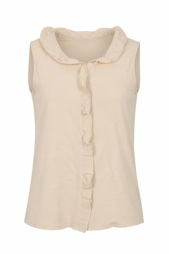 Family Womens Beige Polyester Basic Button-Up Size S Collared