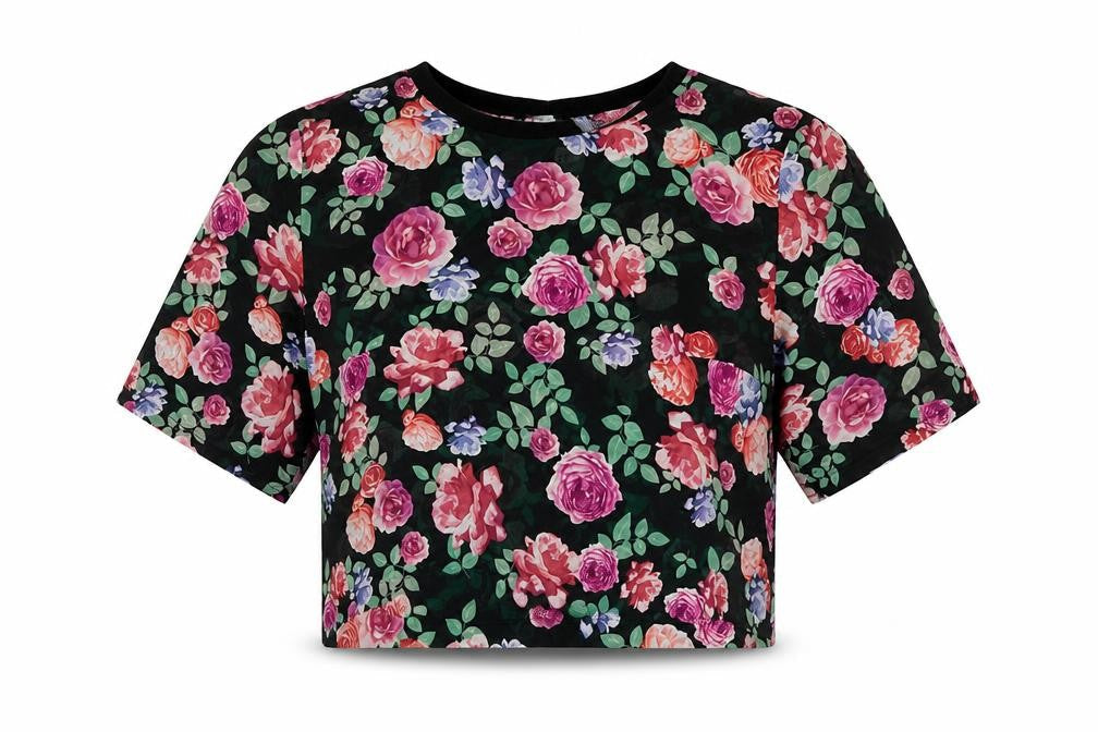 Divided by H&M Womens Black Floral Polyester Basic T-Shirt Size 10 Round Neck