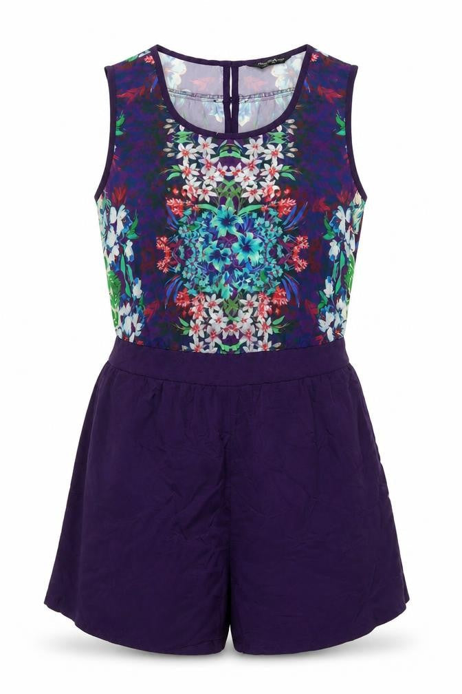 Miss Selfridge Womens Purple Floral Polyester Playsuit One-Piece Size 10 L3 in Button