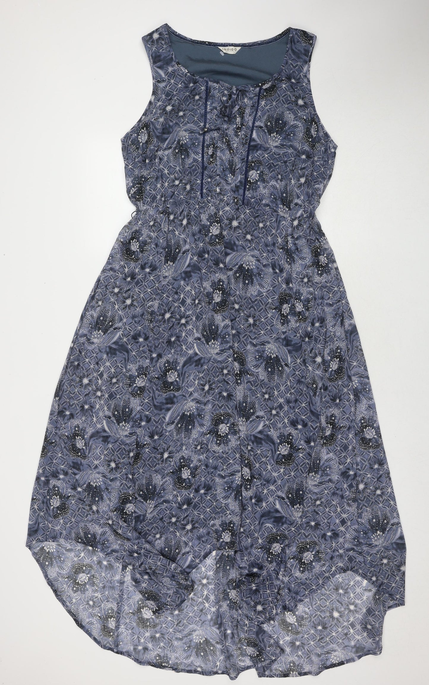 Indigo Womens Blue Geometric Polyester A-Line Size 14 Round Neck Pullover