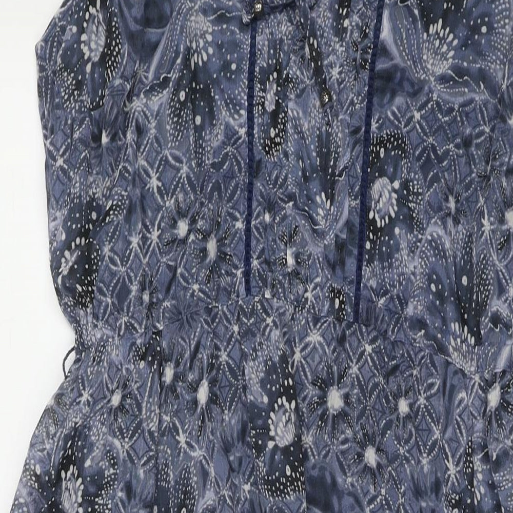 Indigo Womens Blue Geometric Polyester A-Line Size 14 Round Neck Pullover