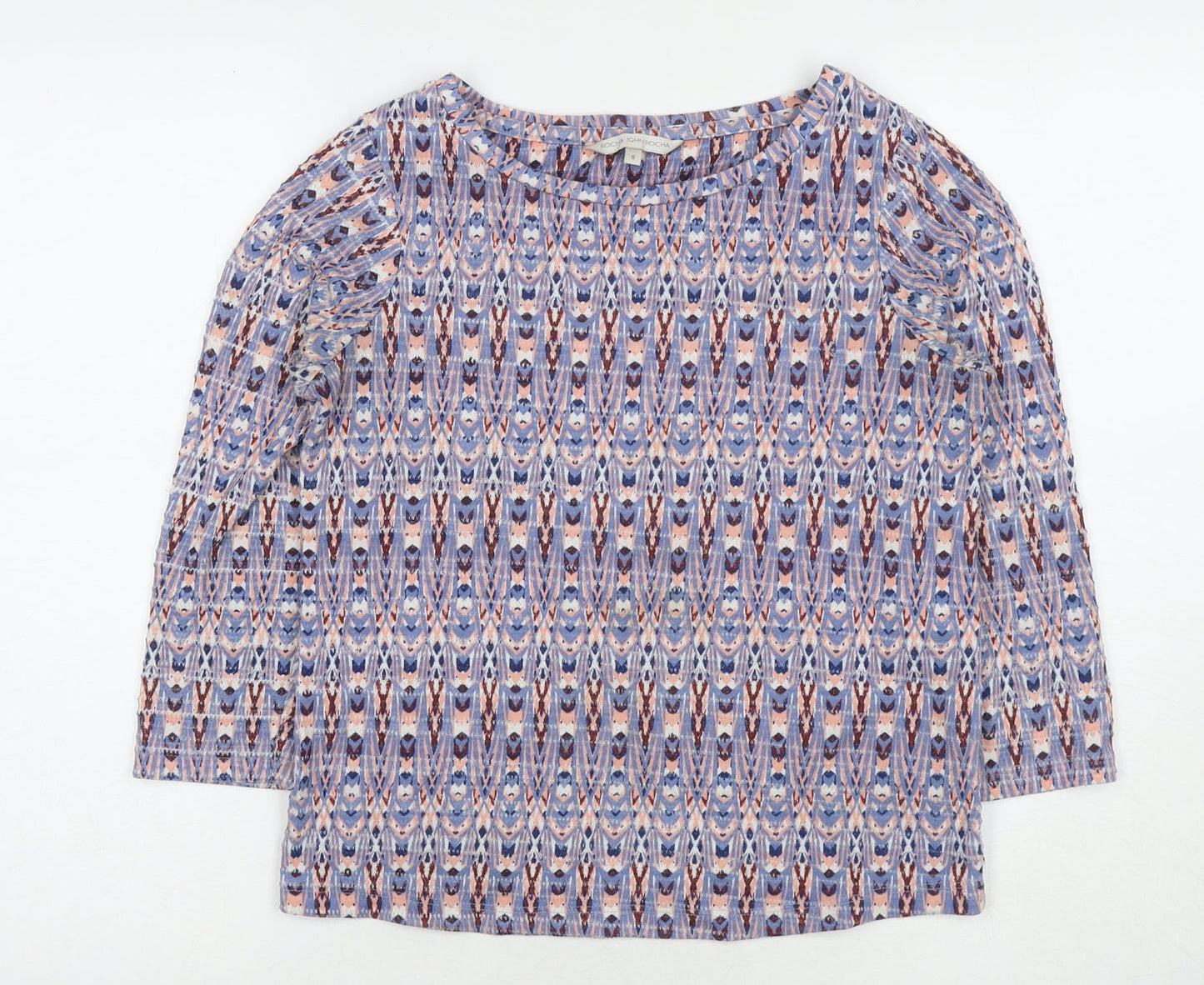 Debenhams Womens Blue Geometric Polyester Basic Blouse Size 8 Round Neck
