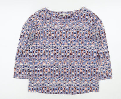 Debenhams Womens Blue Geometric Polyester Basic Blouse Size 8 Round Neck