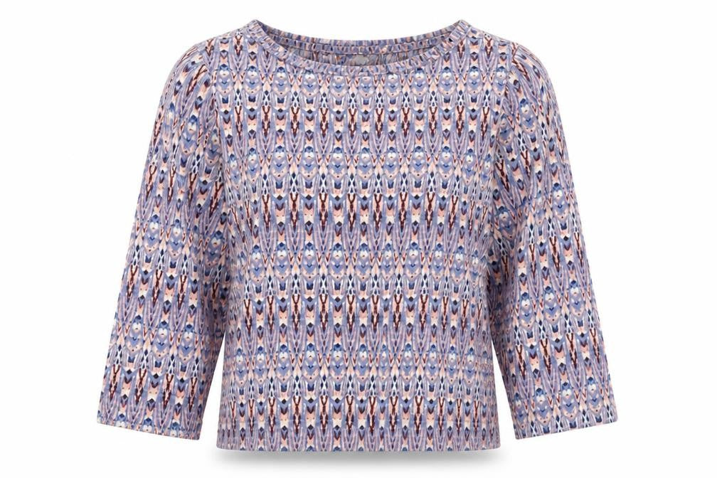 Debenhams Womens Blue Geometric Polyester Basic Blouse Size 8 Round Neck