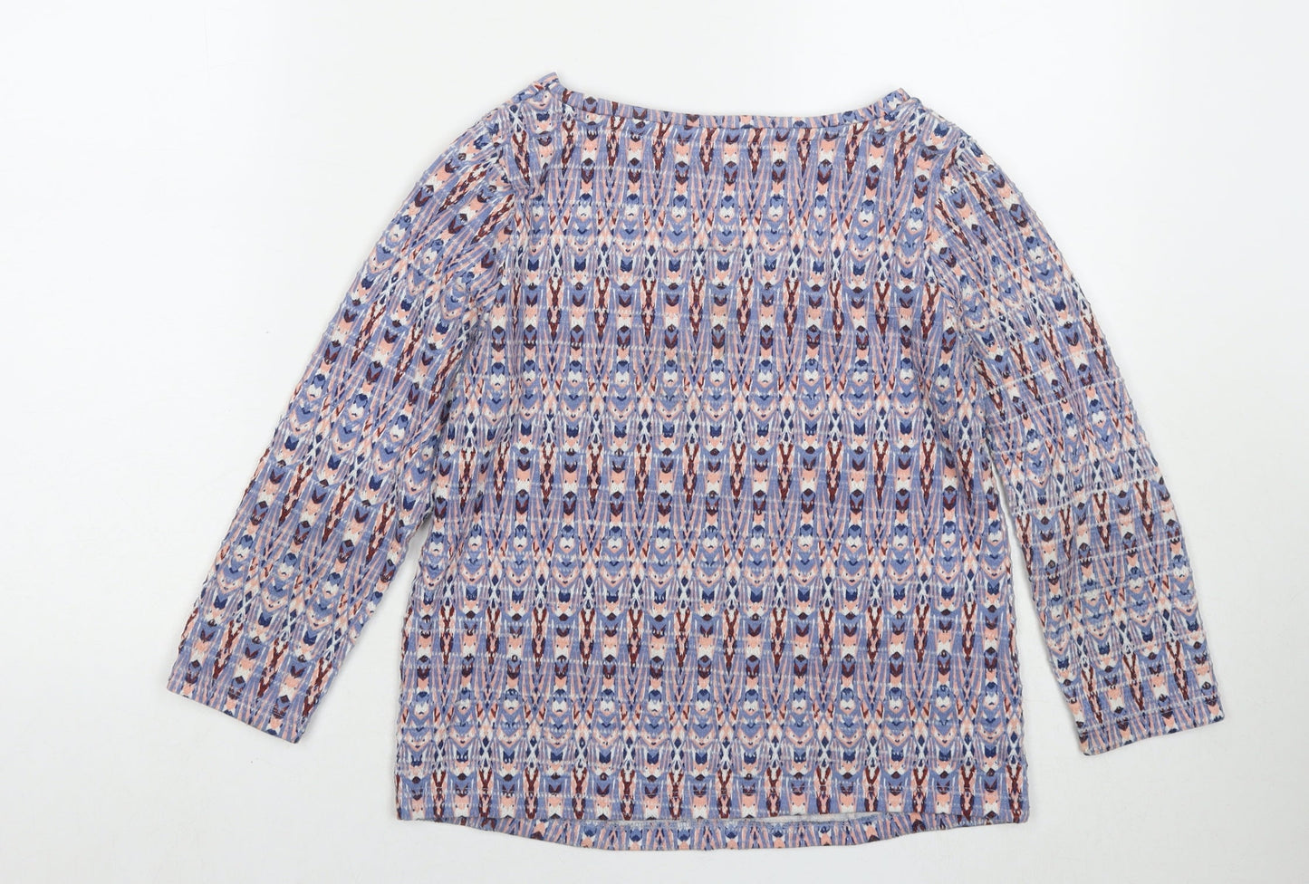 Debenhams Womens Blue Geometric Polyester Basic Blouse Size 8 Round Neck
