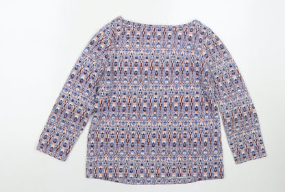 Debenhams Womens Blue Geometric Polyester Basic Blouse Size 8 Round Neck