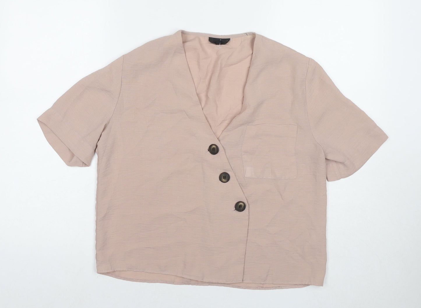 Topshop Womens Beige Polyester Basic Button-Up Size 10 V-Neck