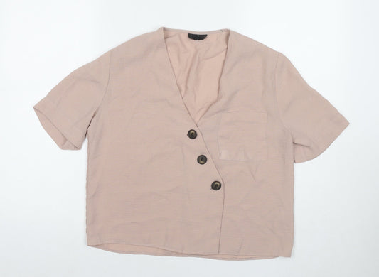Topshop Womens Beige Polyester Basic Button-Up Size 10 V-Neck