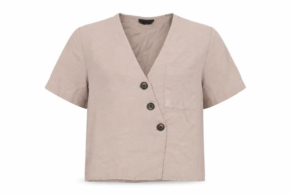 Topshop Womens Beige Polyester Basic Button-Up Size 10 V-Neck