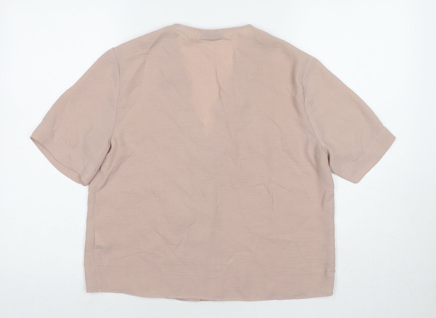 Topshop Womens Beige Polyester Basic Button-Up Size 10 V-Neck