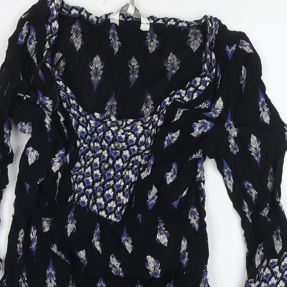 RJR.John Rocha Womens Black Geometric Polyester A-Line Size 12 Round Neck Pullover