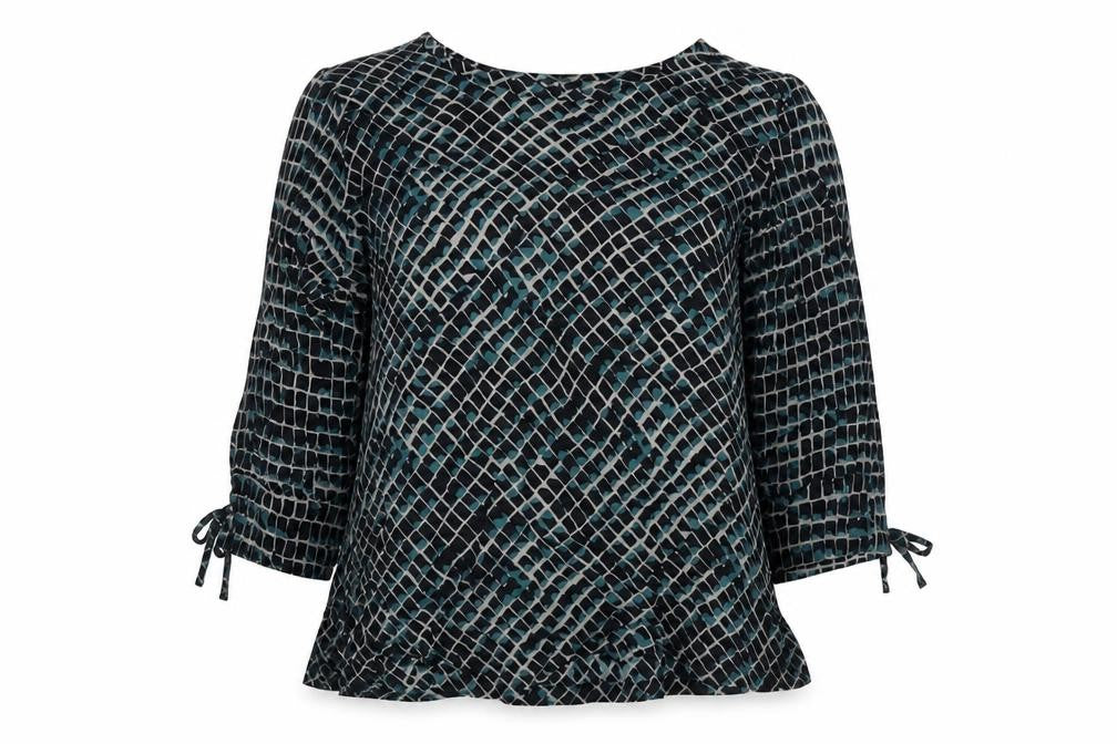 Masai Womens Black Geometric Viscose Basic Blouse Size M Round Neck