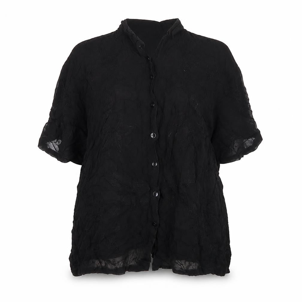Ann Harvey Womens Black Floral Viscose Basic Button-Up Size 26 Collared - Size 26-28
