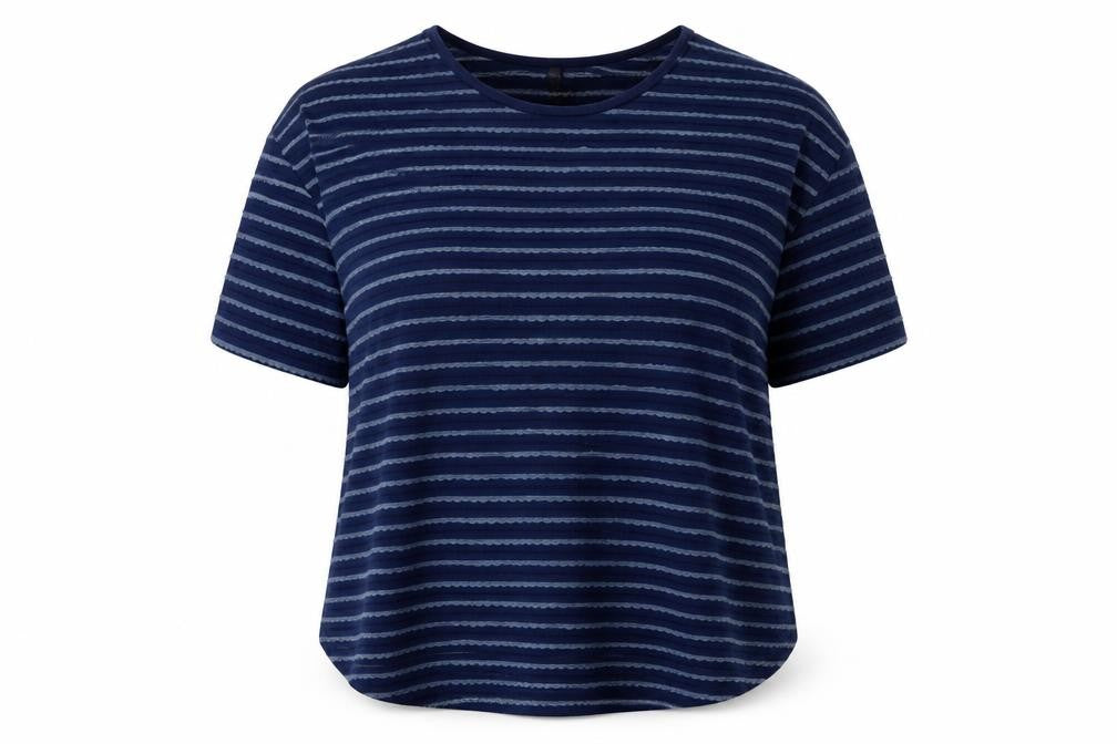 Arcadia Womens Blue Striped Polyester Basic T-Shirt Size 20 Round Neck