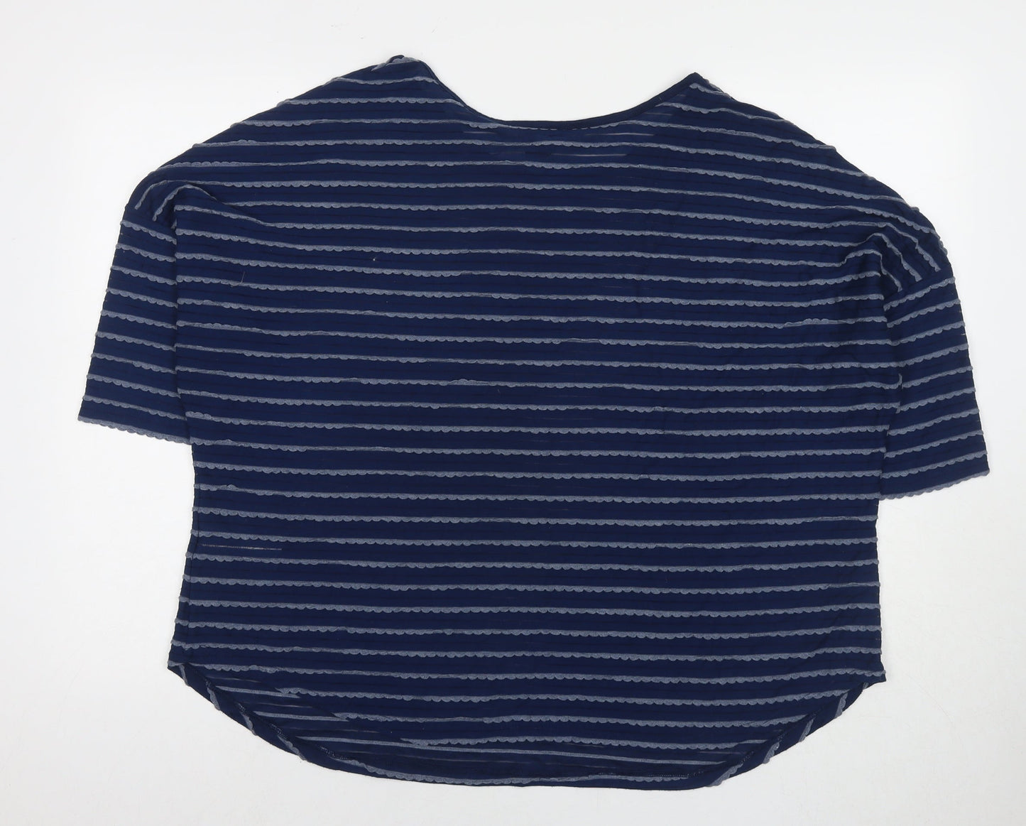 Arcadia Womens Blue Striped Polyester Basic T-Shirt Size 20 Round Neck