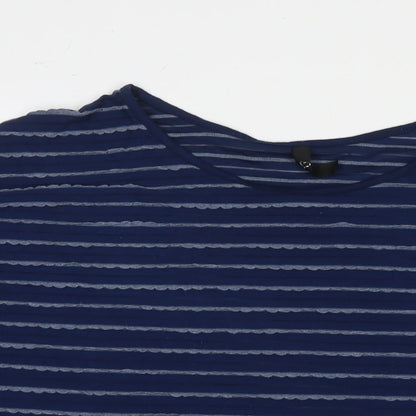Arcadia Womens Blue Striped Polyester Basic T-Shirt Size 20 Round Neck
