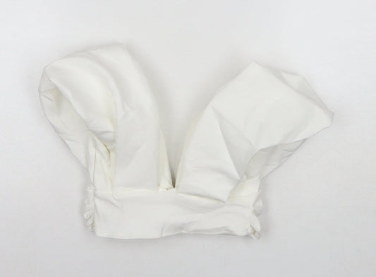 Zara Womens White Polyester Cropped Blouse Size 4 V-Neck
