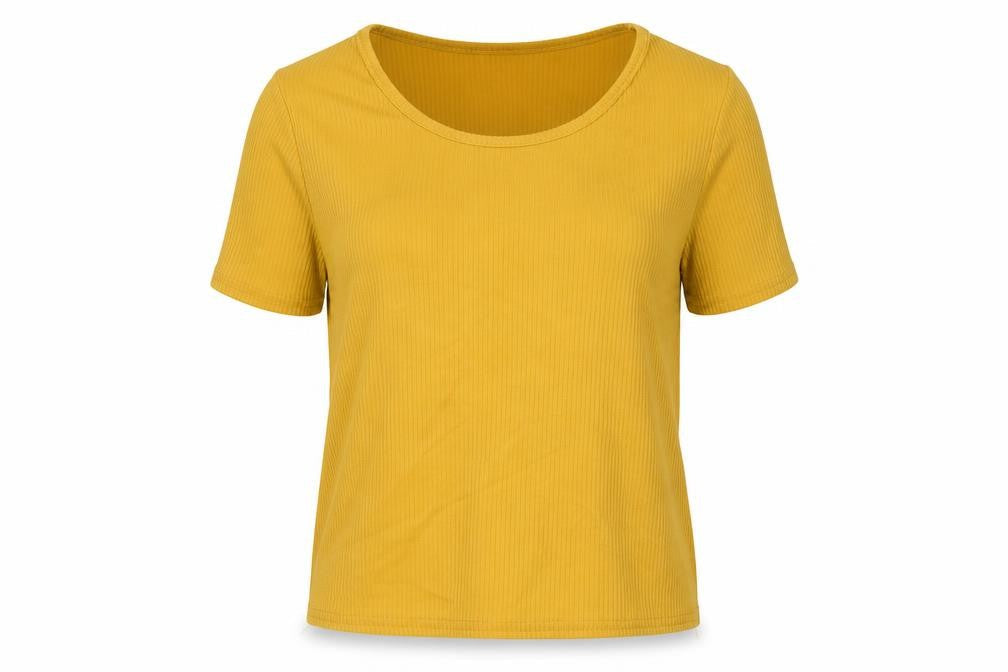 Select Womens Yellow Polyester Basic T-Shirt Size 14 Round Neck