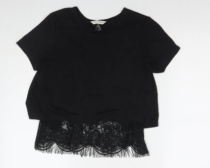 Additional front view of Miss Selfridge women’s black polyester basic t-shirt, size UK 10, round neck