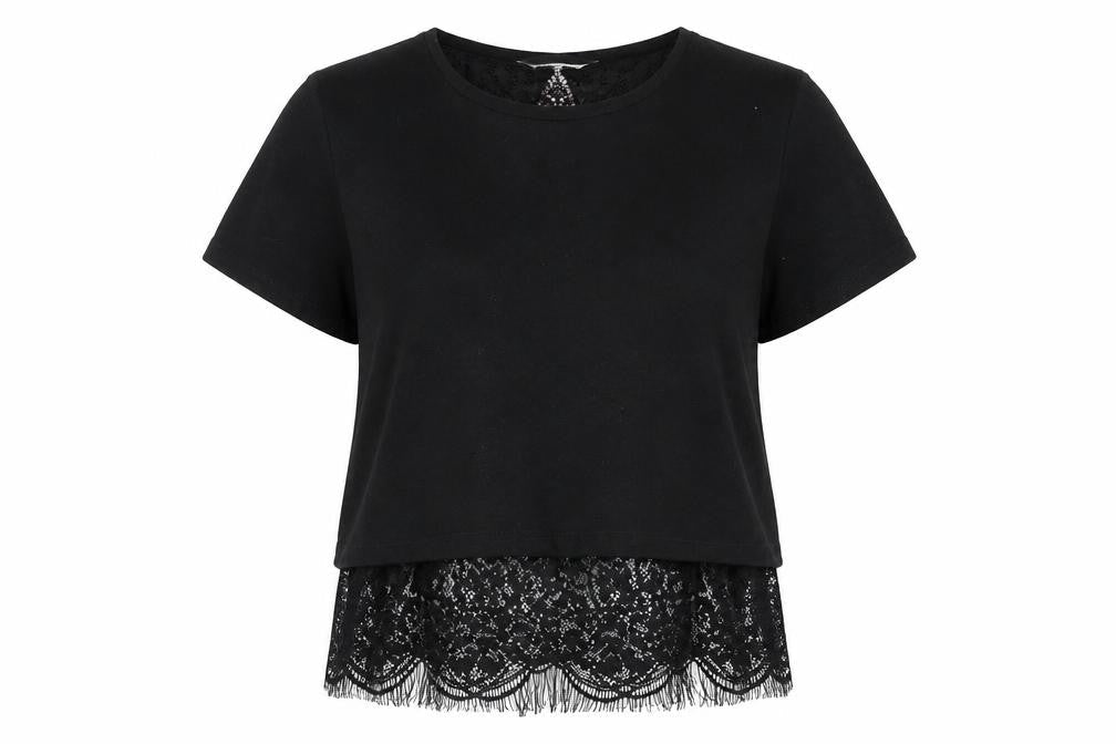 Miss Selfridge Womens Black Polyester Basic T-Shirt Size 10 Round Neck