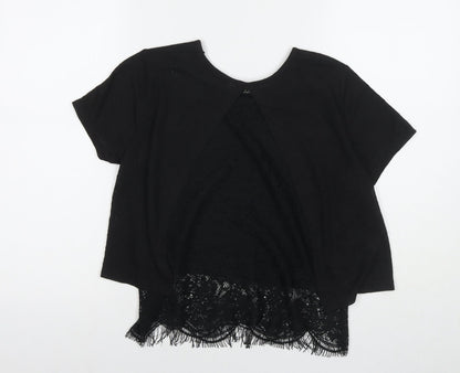 Back view of Miss Selfridge women’s black polyester basic t-shirt, size UK 10, round neck