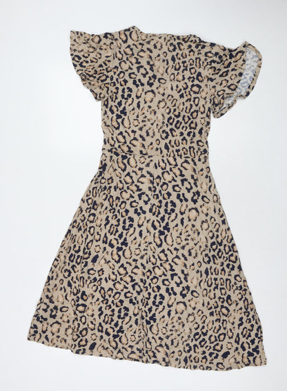 Back view of Principles women’s brown animal print viscose a-line, size UK 8, round neck pullover