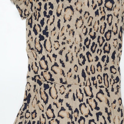 Brand and care label for Principles women’s brown animal print viscose a-line, size UK 8, round neck pullover