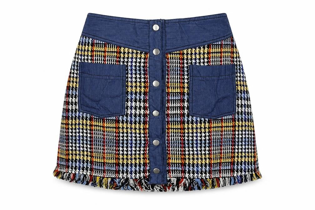 Zara Womens Multicoloured Check Polyester A-Line Skirt Size M Snap