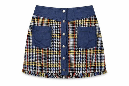 Zara Womens Multicoloured Check Polyester A-Line Skirt Size M Snap
