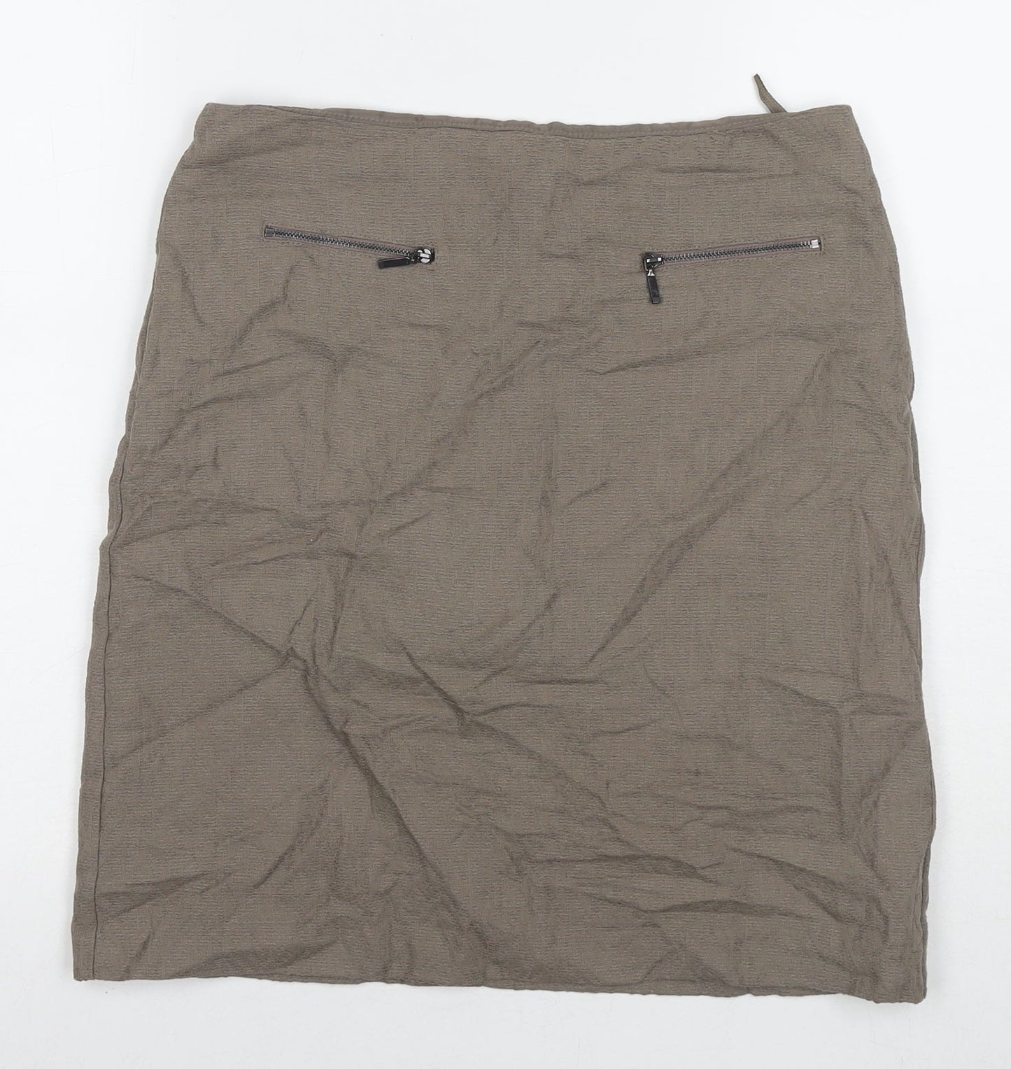 Marks and Spencer Womens Brown Cotton A-Line Skirt Size 10 Zip