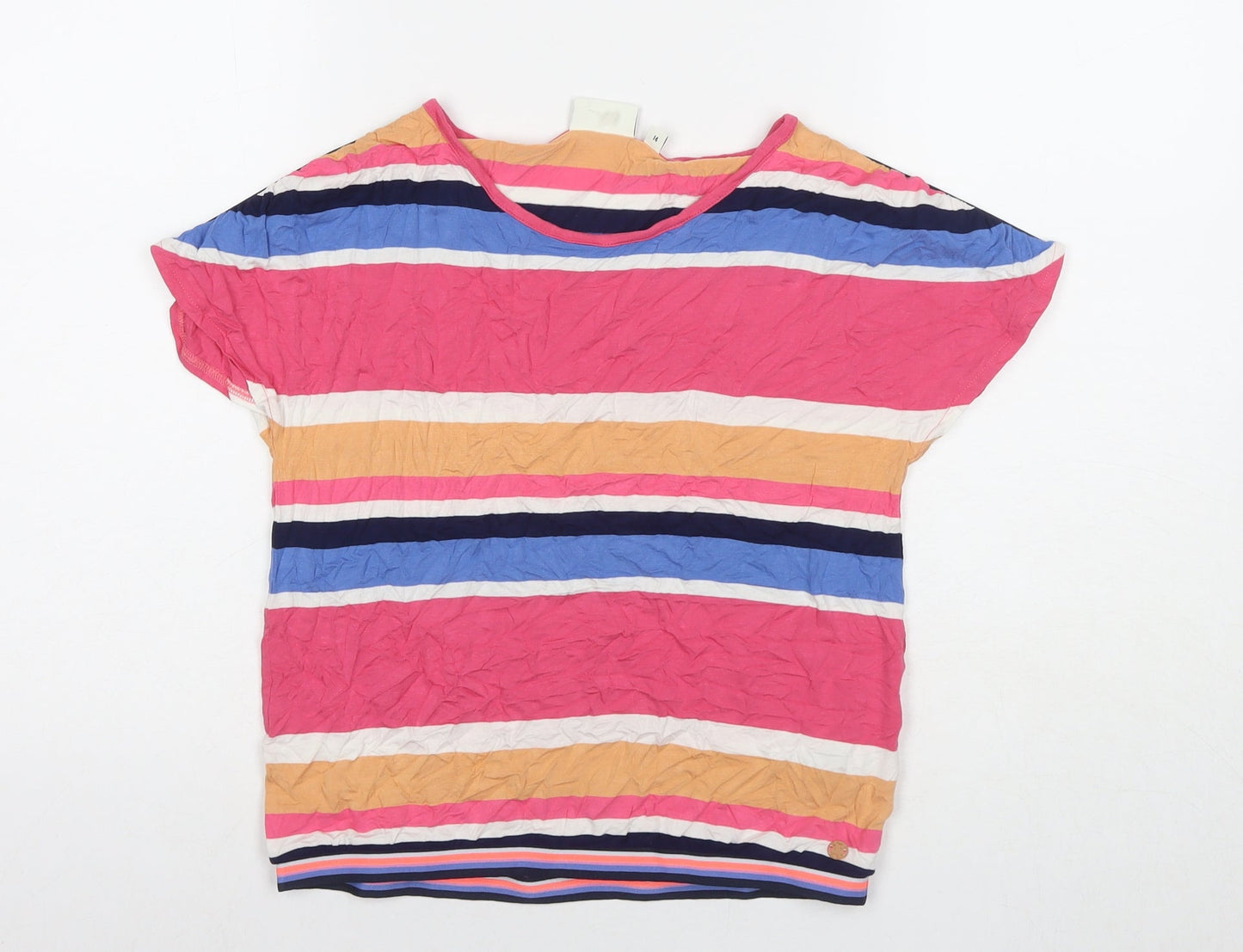 TOM TAILOR Womens Multicoloured Striped Viscose Basic T-Shirt Size L Round Neck