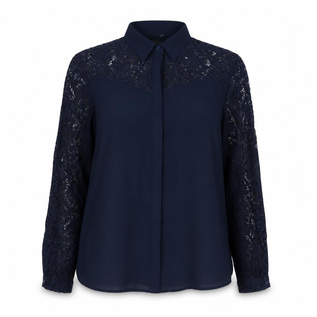Zara Womens Blue Polyester Basic Button-Up Size M Collared - Lace Detail
