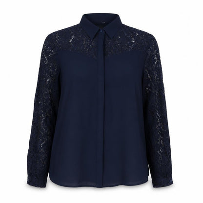 Zara Womens Blue Polyester Basic Button-Up Size M Collared - Lace Detail