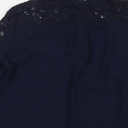 Zara Womens Blue Polyester Basic Button-Up Size M Collared - Lace Detail