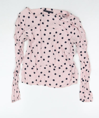 Marks & Spencer Womens Pink Polka Dot Viscose Basic Blouse Size 8 Round Neck