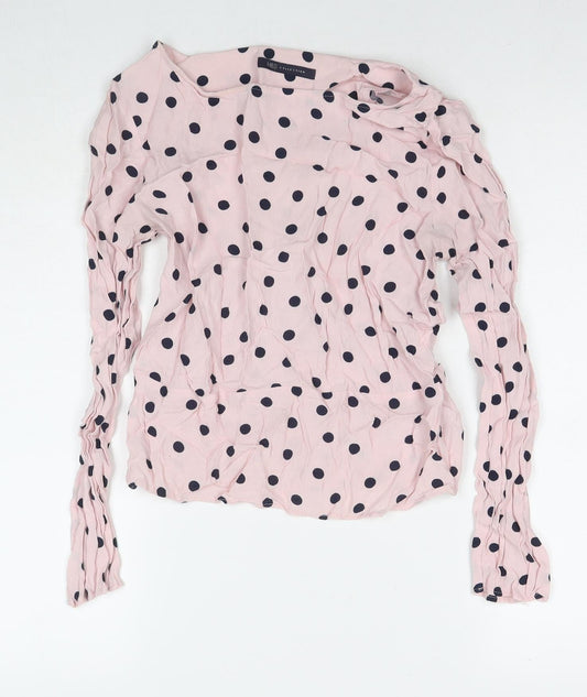 Marks and Spencer Womens Pink Polka Dot Viscose Basic Blouse Size 8 Round Neck