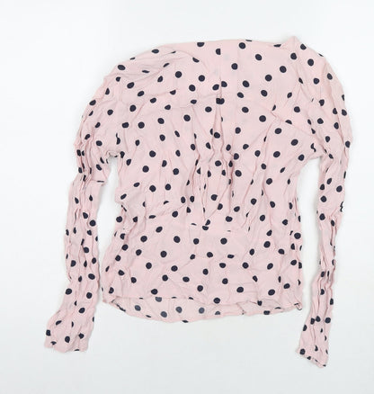 Marks & Spencer Womens Pink Polka Dot Viscose Basic Blouse Size 8 Round Neck