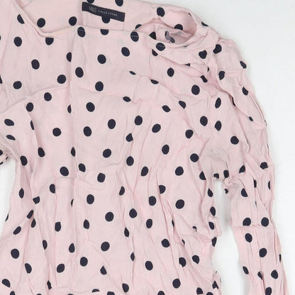 Marks & Spencer Womens Pink Polka Dot Viscose Basic Blouse Size 8 Round Neck
