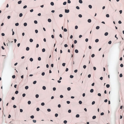 Marks & Spencer Womens Pink Polka Dot Viscose Basic Blouse Size 8 Round Neck