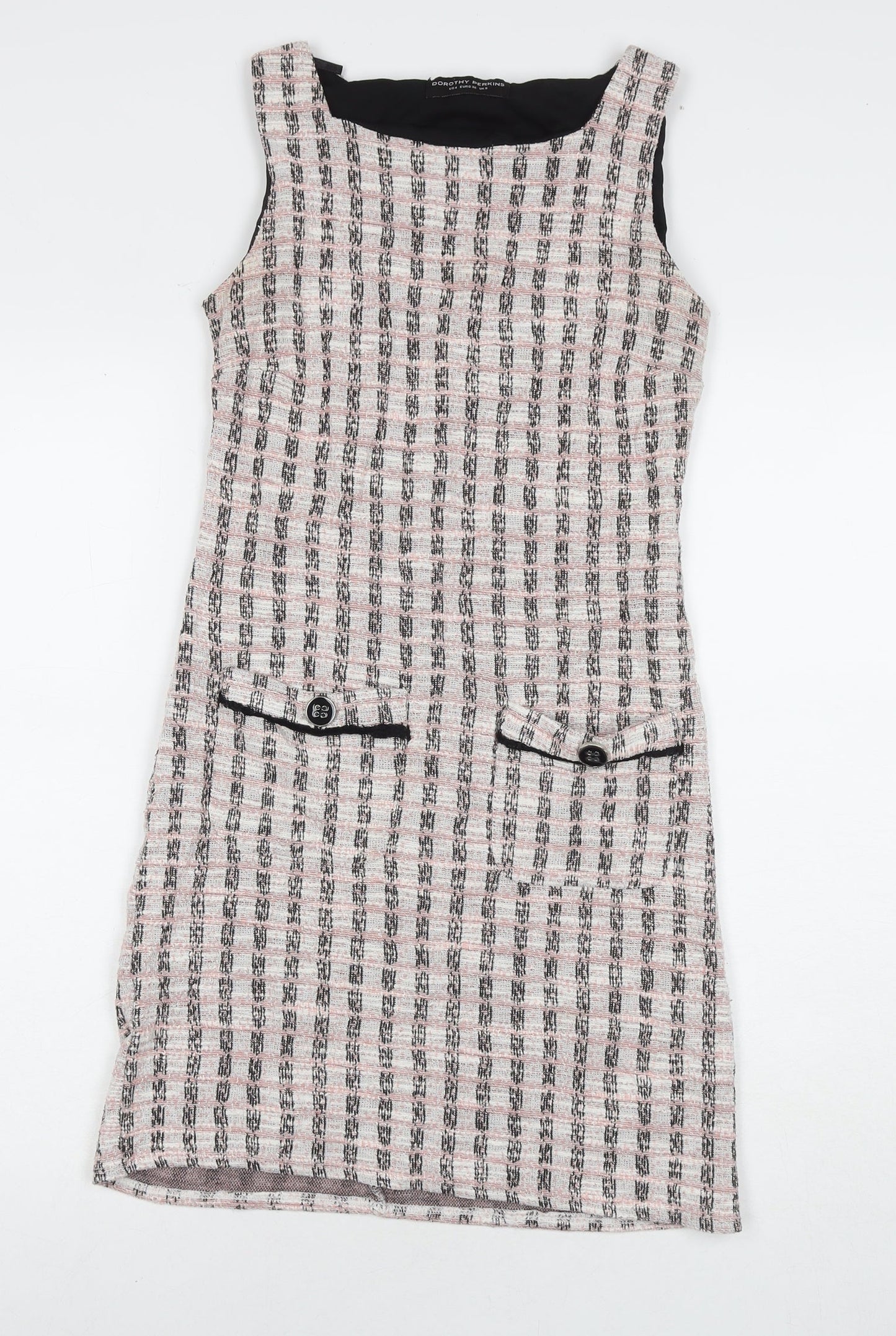 Dorothy Perkins Womens Beige Check Polyester A-Line Size 8 Round Neck Pullover