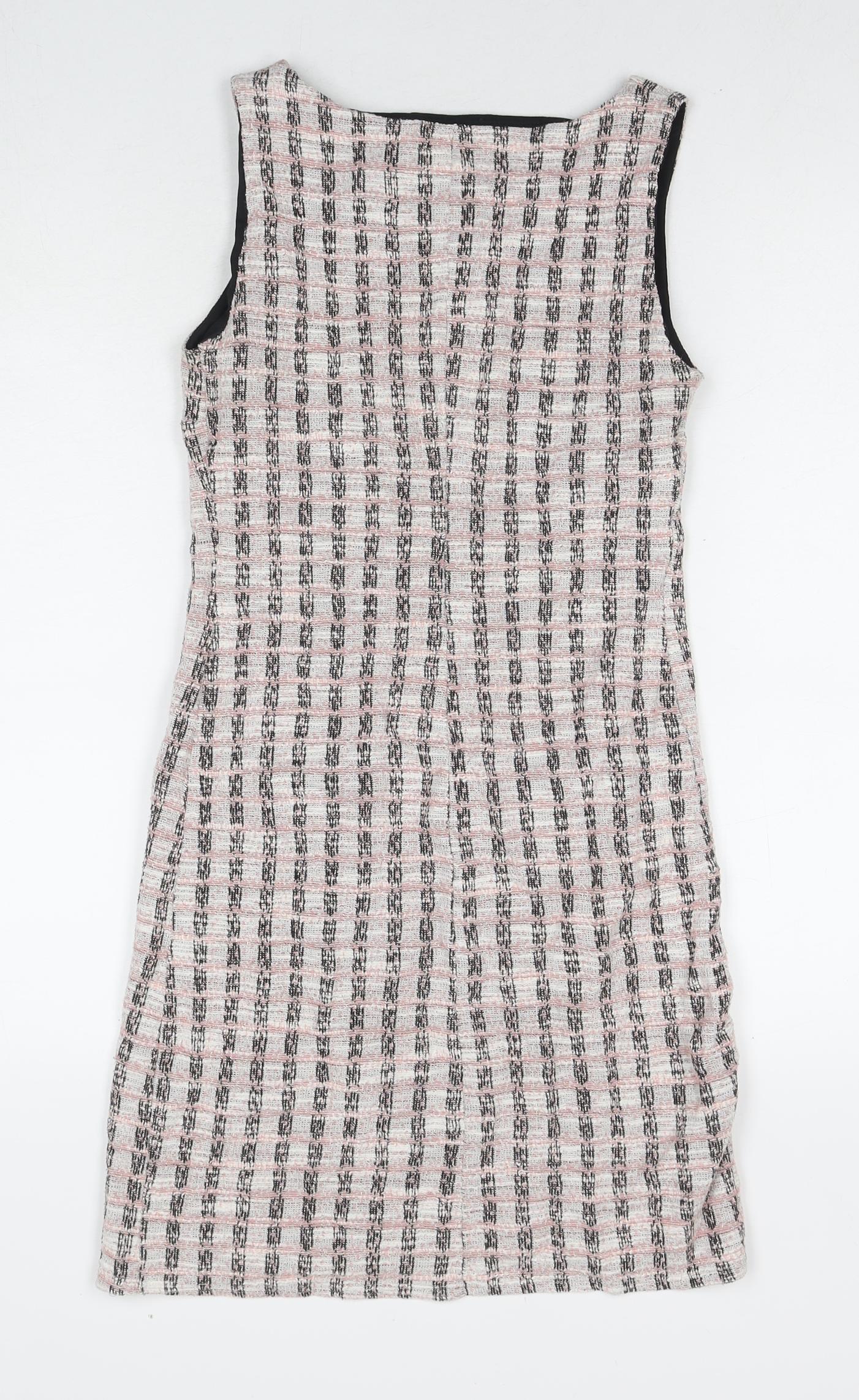 Dorothy Perkins Womens Beige Check Polyester A-Line Size 8 Round Neck Pullover
