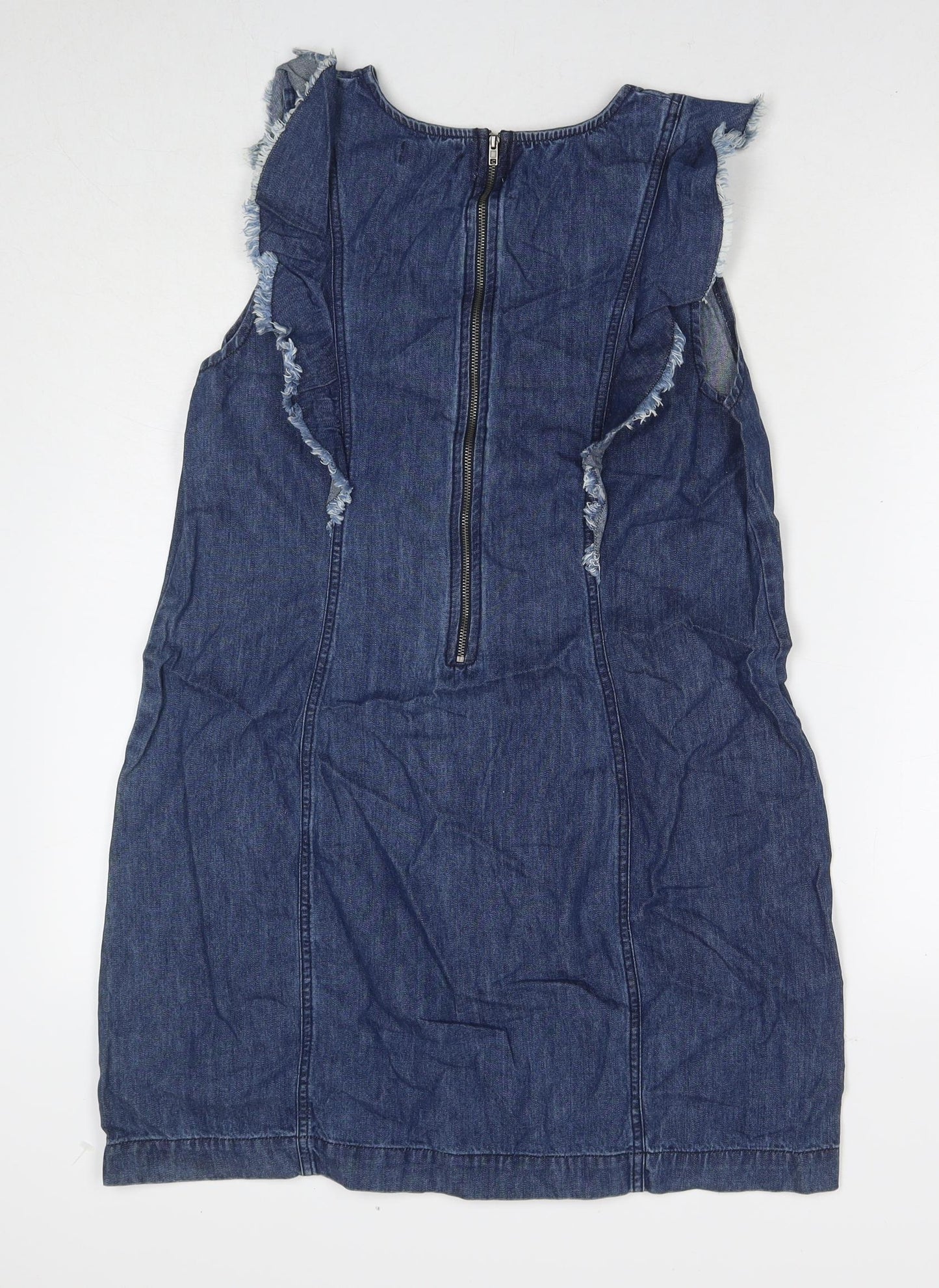 Matalan Womens Blue Cotton Tank Dress Size 14 Round Neck Zip