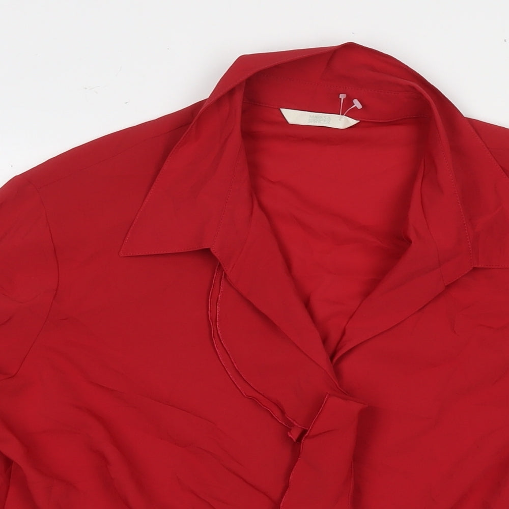 Marks and Spencer Womens Red Polyester Basic Button-Up Size 18 Collared