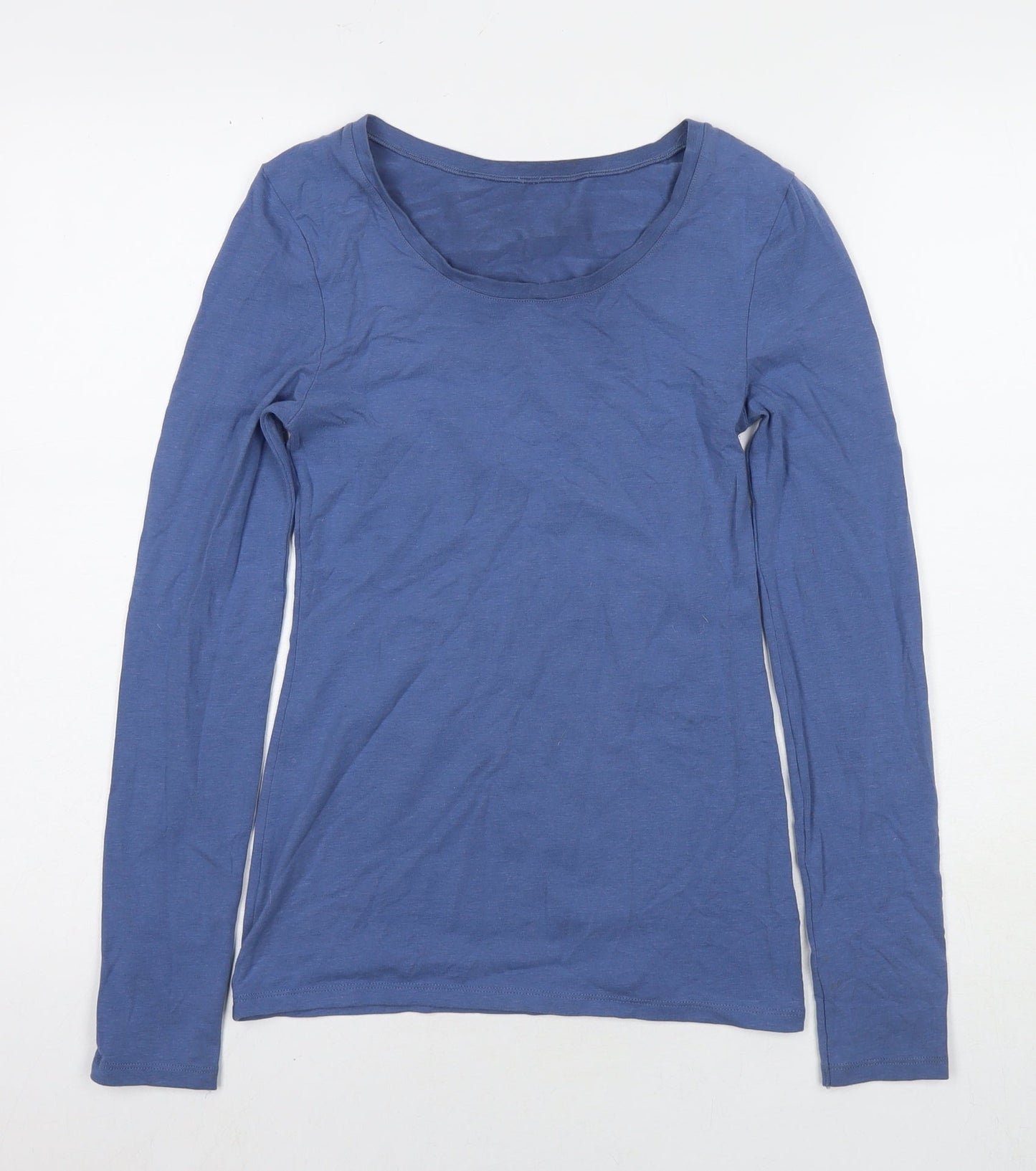 IRIS Womens Blue Acrylic Basic T-Shirt Size S Round Neck