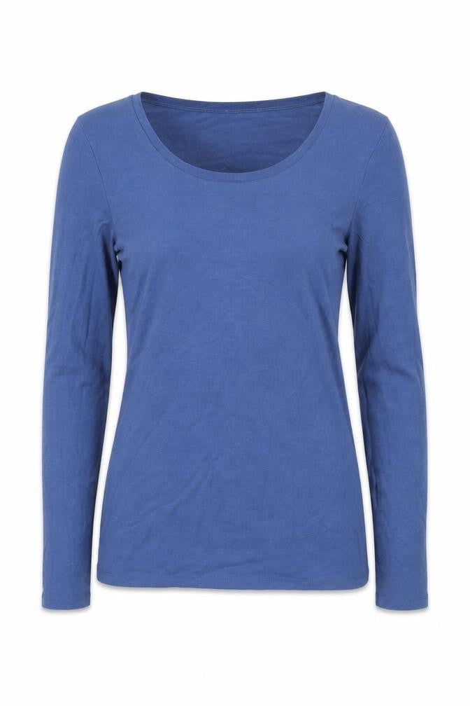 IRIS Womens Blue Acrylic Basic T-Shirt Size S Round Neck